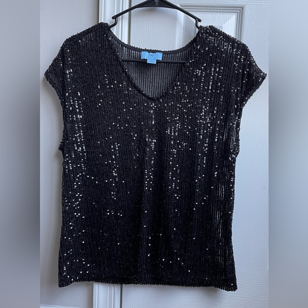 Black Sequin Short Sleeve Top